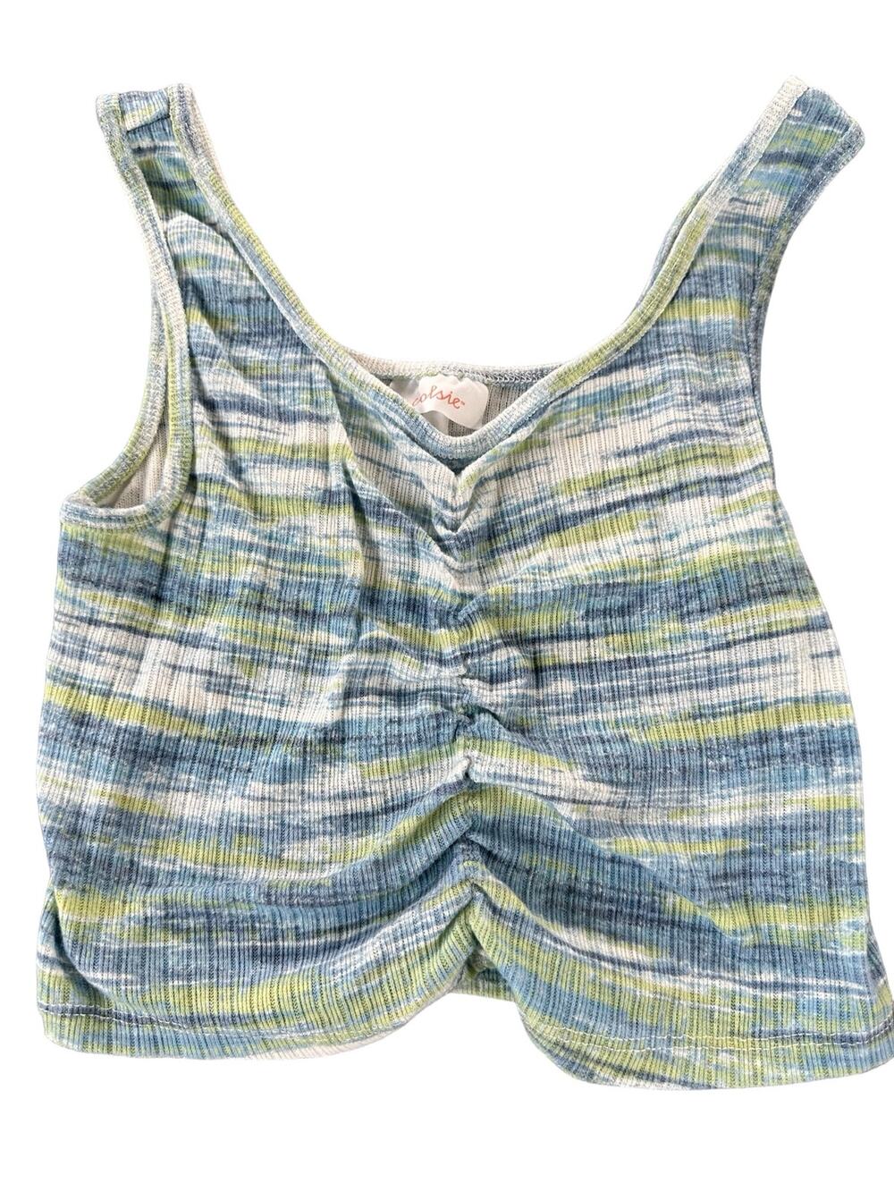 Colsie Blue Green Striped Ruched Crop Tank Top Women's Size Medium